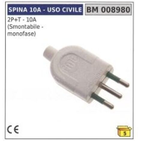 Zivilstecker 2-polig + Erde - 10A abnehmbar - einphasig Code 008980