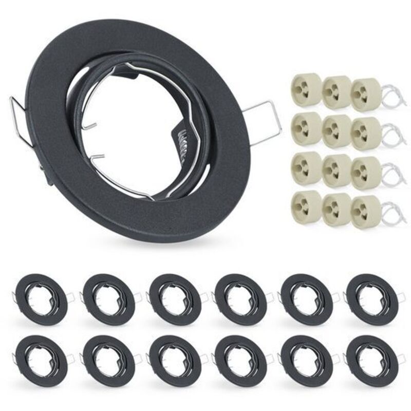 12 led Spotlights encastrés Cadre de montage GU10 Spotlights encastrés Pivotant 30° Ronds Incluant Prise GU10 Cadre Chrome Halogène Adapté pour