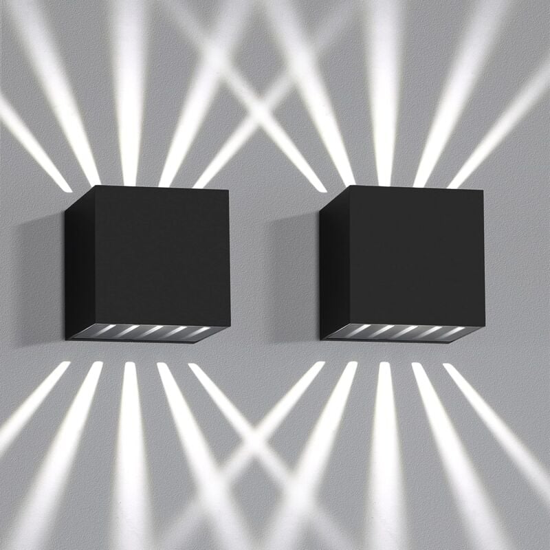 2 Pièces Applique Murale led Intérieure - 10W Applique Murale Extérieure Noir Moderne Up Down Design Applique 6000K IP65 Étanche Lumière pour Couloir