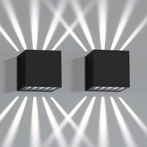 ZMH 2 Stück LED Wandleuchte aussen Wandlampe innen - 10W Aussenwandleuchte schwarz Modern Up Down Design Wandbeleuchtung 6000K IP65 Wasserdicht Aussenlampe für Flur Garten Bad Balkon Keller -Kaltweiß