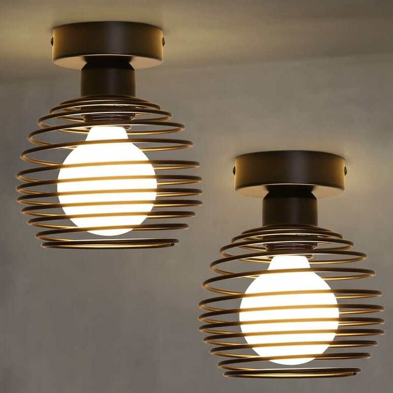ZMH - 2ER Plafonnier Vintage Noir : E27 Douille Lampe de Couloir Rétro Lampe d'Escalier Industriel Abat-jour Métal pour Couloir Escalier Balcon