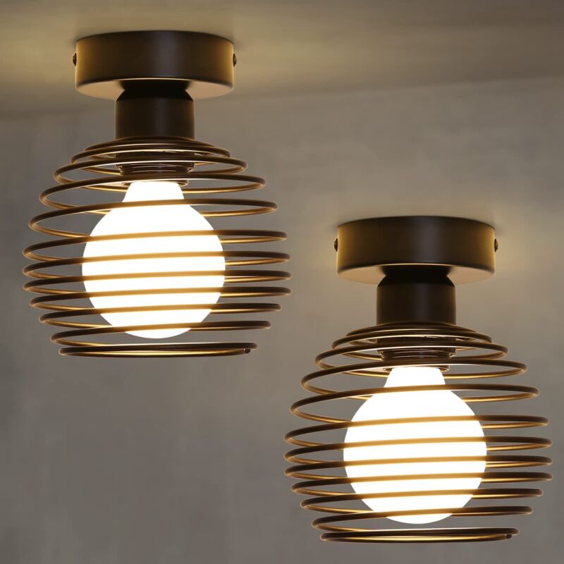 ZMH 2ER Plafonnier Vintage Noir : E27 Douille Lampe de Couloir Rétro Lampe d'Escalier Industriel Abat-jour Métal pour Couloir Escalier Balcon Couloir