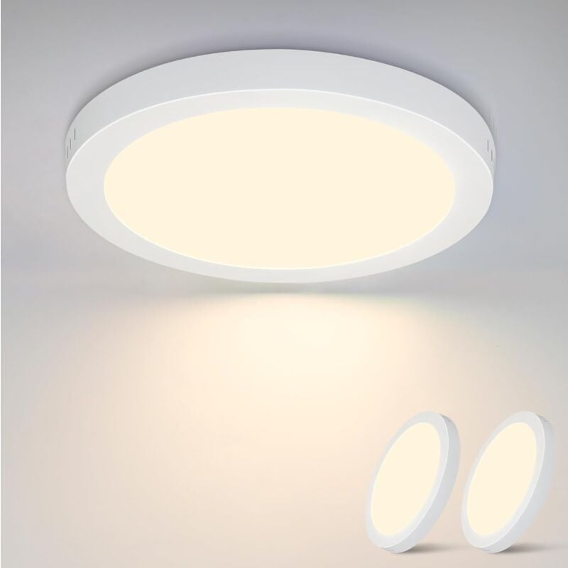 ZMH - 2pcs Plafonnier led blanc rond plat moderne 18W blanc chaud 3000K IP44 étanche pour bureau, salon, salle de bains, chambre à coucher Ø23CM