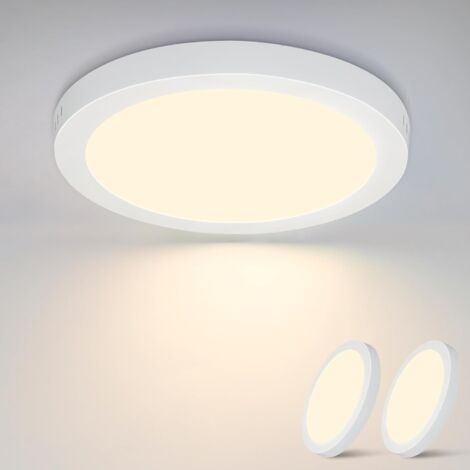 ZMH 2pcs Plafonnier LED blanc rond plat moderne 18W blanc chaud 3000K IP44 étanche pour bureau, salon, salle de bains, chambre à coucher Ø23CM