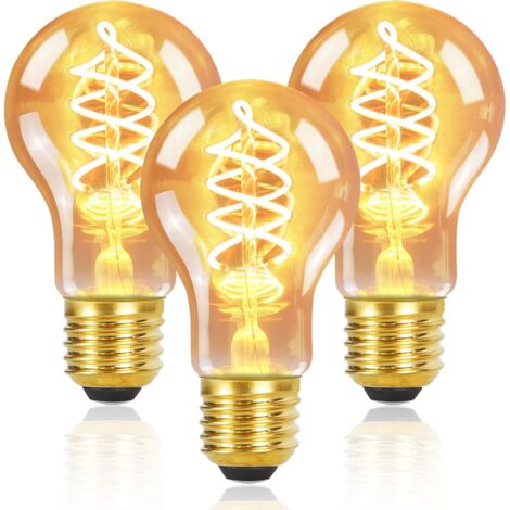 ZMH 3 Ampoules LED E27 Vintage Edison, A60 4W eq 40W Blanc chaud 2200K Ampoule à filament économie d'énergie pour Maison hôtel