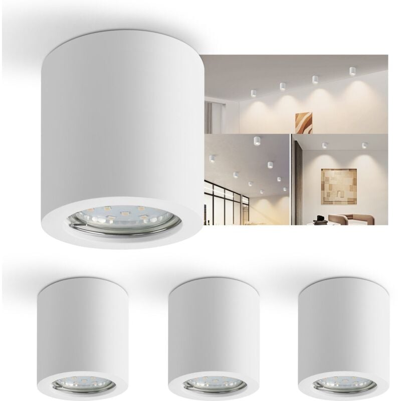 4x spot de construction blanc Spot de construction rond: spots de plafond GU10 Spots de plafond Lampe de plafond 230V en plâtre Lampe de construction