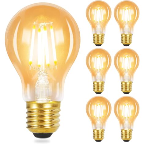 ZMH 6 pcs ampoule LED E27 lampe vintage - A60 ampoule Edison Light Bulb 2700K 4W lampe à incandescence blanc chaud filament ampoule rétro verre antique lampe à économie d'énergie hôtel pour