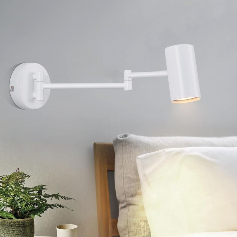 ZMH - Applique murale d'intérieur GU10 - Lampe de chambre à coucher Spot mural Appliques murales Moderne Blanc Bras Long Pivotant Éclairage Mural en