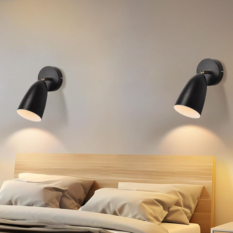 Applique Murale d'Intérieur Noir - Lot de 2 Appliques Murales Vintage Chambre Spots Muraux GU10 Lampe de Couloir Cuisine Applique Murale Pivotante