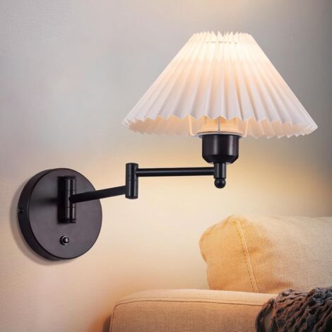 ZMH Applique murale d'intérieur vintage : E27 abat-jour rétro éclairage mural orientable 40W.MAX applique murale en tissu blanc lampe de couloir mur pour chambre salon cage d'escalier bureau sans ampo
