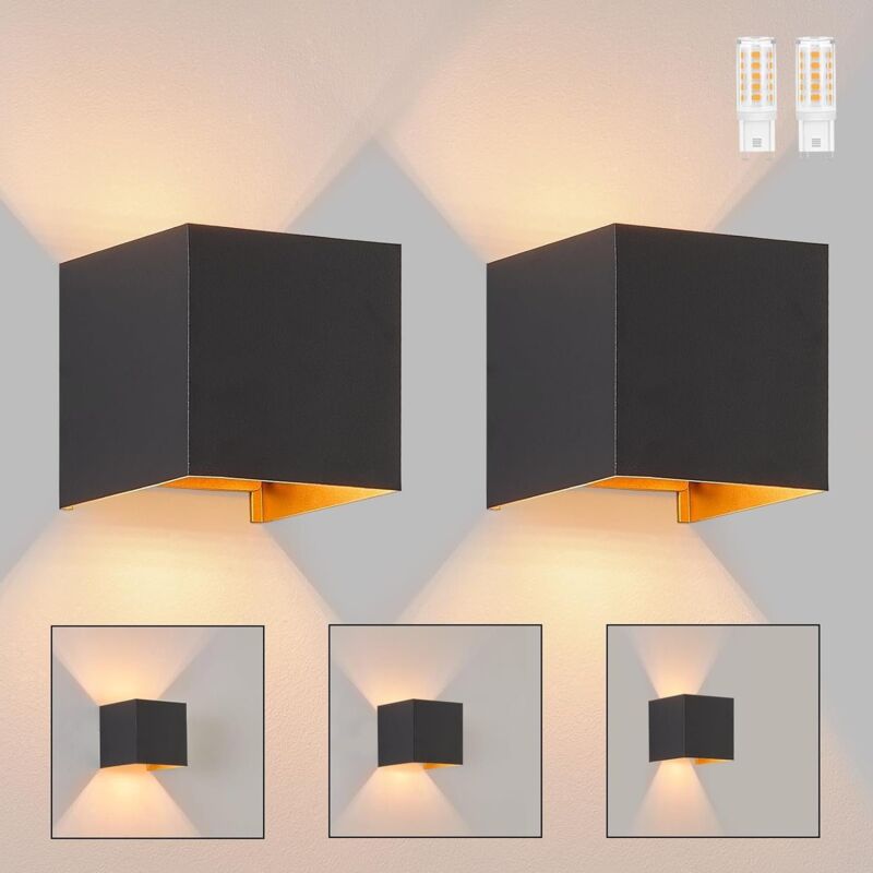 Applique Murale Extérieure led Up et Down - Lampe Murale Intérieure Noire et Dorée, Étanche IP65, Projecteur Réglable avec Lumière Blanche Chaud