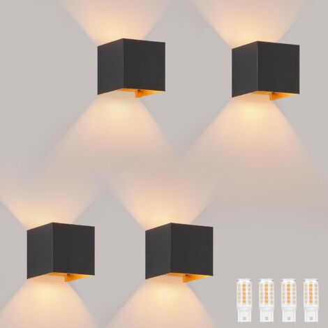 ZMH Applique Murale Extérieure LED Up et Down - Lampe Murale Intérieure Noire et Dorée, Étanche IP65, Projecteur Réglable avec Lumière Blanche Chaud 3000K G9, Idéal pour Salon,Terrasse,Couloir,4ER