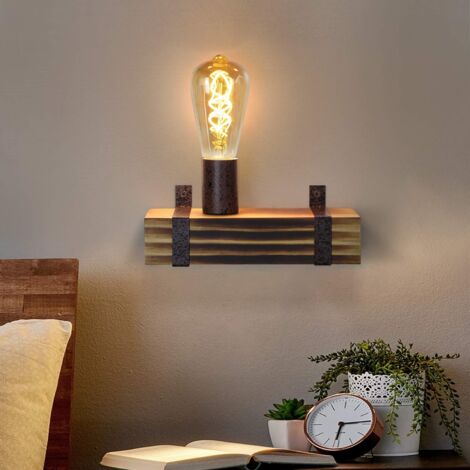 ZMH Applique Murale Intérieure vintage en bois murale industrielle salon lampe chevet luminaire veilleuse avec douilles E27 pour chambre décor de bureau de chambre d'enfants max. 60 watts