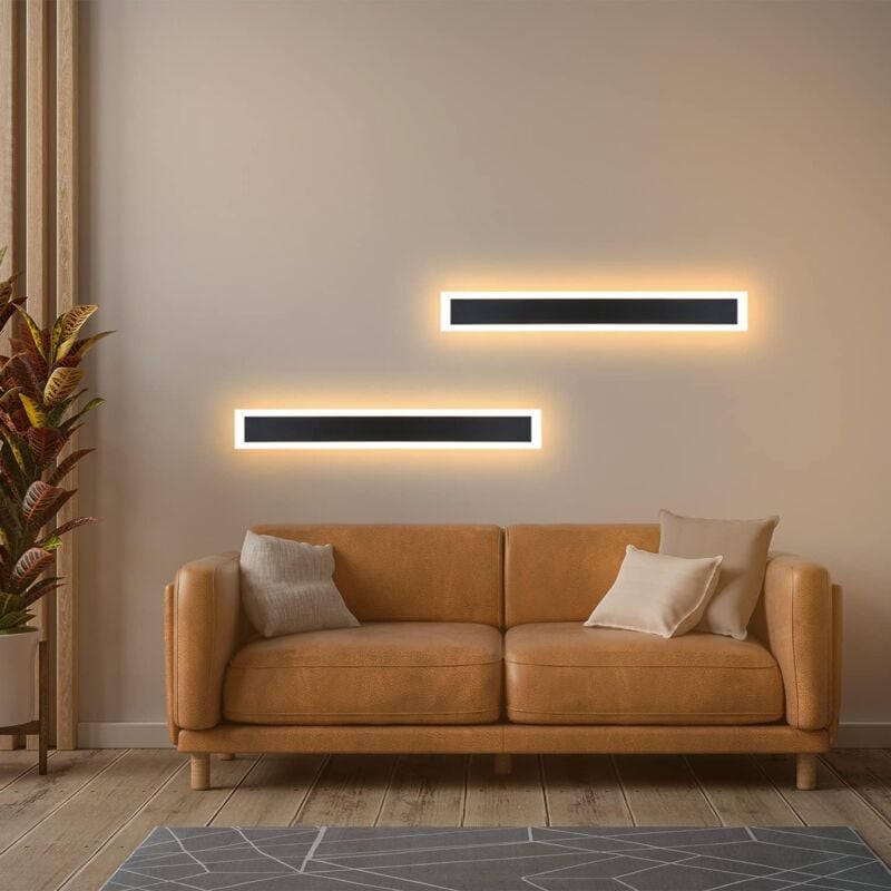Applique Murale 2 Pack led Exterieur - Eclairage Mural IP65 Etanche 50CM Noir Lampe Extérieure Moderne 3000K Acrylique 21W Intérieur Extérieur