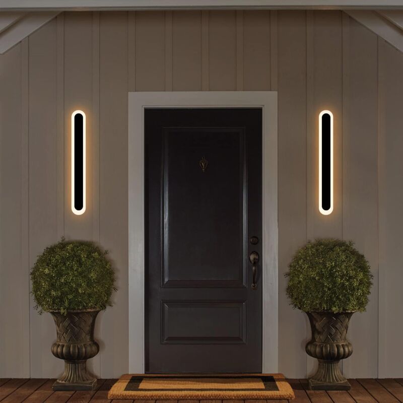 Applique Murale 2 Pack led Exterieur - Eclairage Mural IP65 Etanche 50CM Noir Lampe d'Exterieur Ovale 3000K Moderne en Acrylique 21W Applique Murale
