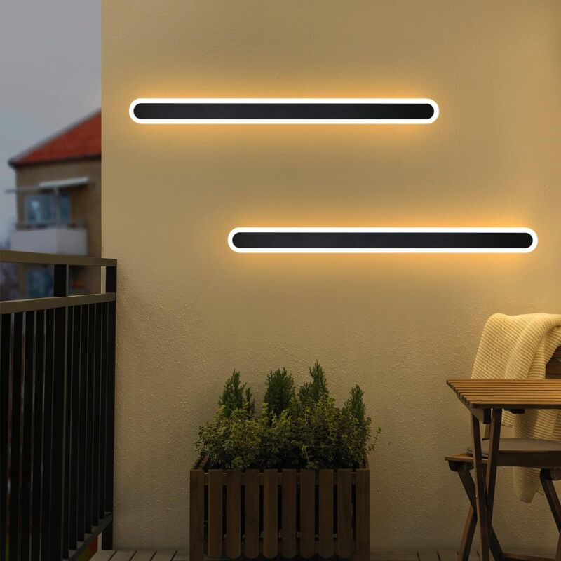 Applique Murale 2 Pack led Exterieur - Eclairage Mural IP65 Etanche 100CM Noir Lampe d'Exterieur Ovale 3000K Moderne en Acrylique 21W Applique Murale
