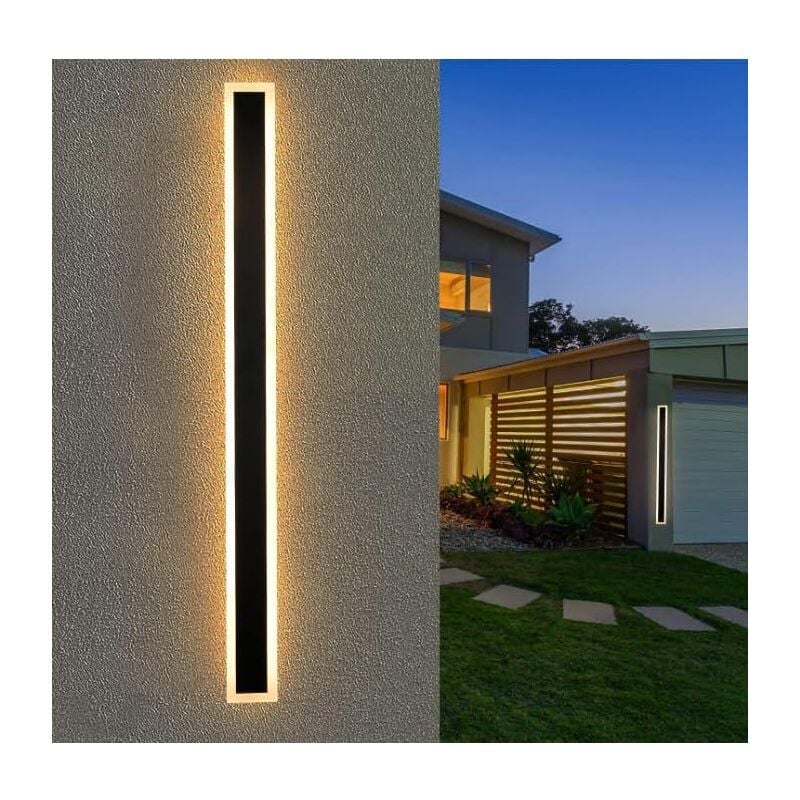 Applique Murale led Exterieur - Eclairage Mural IP65 Etanche 100CM Noir Lampe Extérieure Moderne 3000K Acrylique 21W Intérieur Extérieur Applique