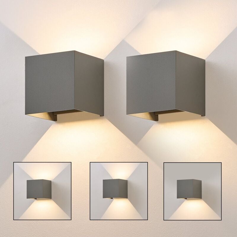 ZMH - Applique murale led Extérieur gris Lampe - 2 pièces up down Luminaire extérieure 5W Spot mural intérieur Ip65 Etanche Lampe couloir Cage
