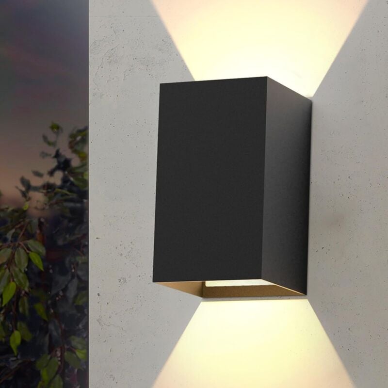 ZMH - Applique murale led Intérieur / Extérieur, Up Down Lampe 5W Noir 3000K Blanc chaud IP65 étanche 10x20cm avec Angle de faisceau réglable pour