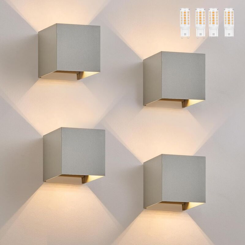 ZMH Applique murale LED Intérieur/Extérieur : set de 4 lampes extérieures blanc chaud IP65 Anthracite Applique extérieure G9 Lampe extérieure maison