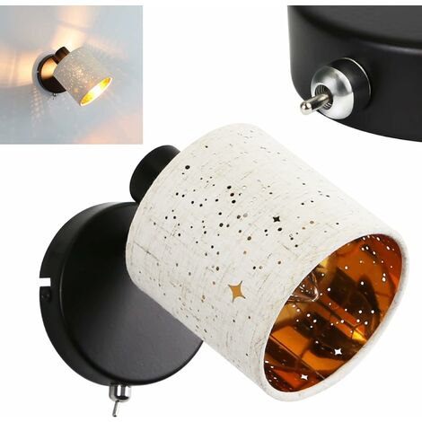 ZMH applique murale avec interrupteur en tissu - applique murale orientable à 360° E14 applique intérieure abat-jour en tissu métallique or noir avec ciel étoilé applique murale design pour chambre d'