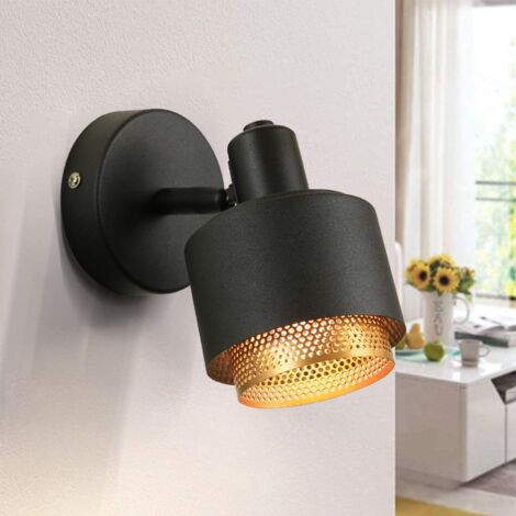 ZMH Applique murale Vintage en acier à 1 flamme avec spot rotatif et pivotant, spot mural rétro au design industriel spot mural E14 en métal noir et or, 1 x E14 max. 60W, sans lampe