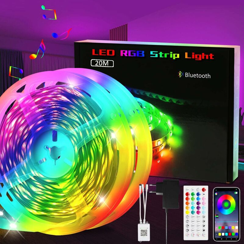 Ruban led 20M Bande rgb - Bluetooth led Chambre Bandeau Contrôlé par app Lumineuse Flexible Auto-adhésif avec Télécommande Synchroniser avec - ZMH