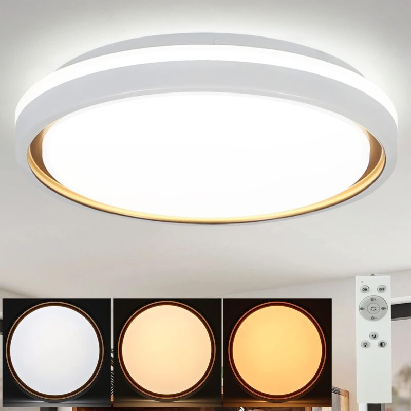 ZMH Plafonnier LED dimmable salon avec télécommande - 18W 30cm Lampe de chambre ronde moderne en or blanc et noir éclairage de plafond pour chambre