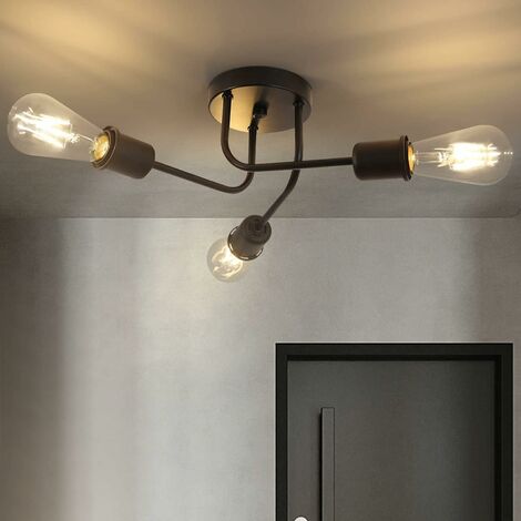 ZMH Deckenleuchte Vintage Deckenlampe Retro Kronleuchter Schwarz 3 Flammig für Wohnzimmer Schlafzimmer Esszimmer Industrie E27 Rustikaler Stil ohne Leuchtmittel-33.5x13x13cm