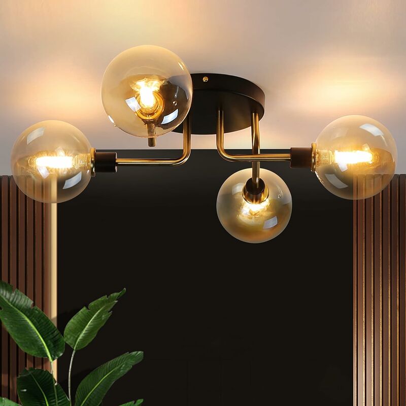 ZMH - Deckenleuchte Wohnzimmer Deckenlampe Schlafzimmer mit 4-Flammig Glaskugeln G9 Wohnzimmerlampe Schlafzimmerleuchte Innenleuchte Kronleuchte