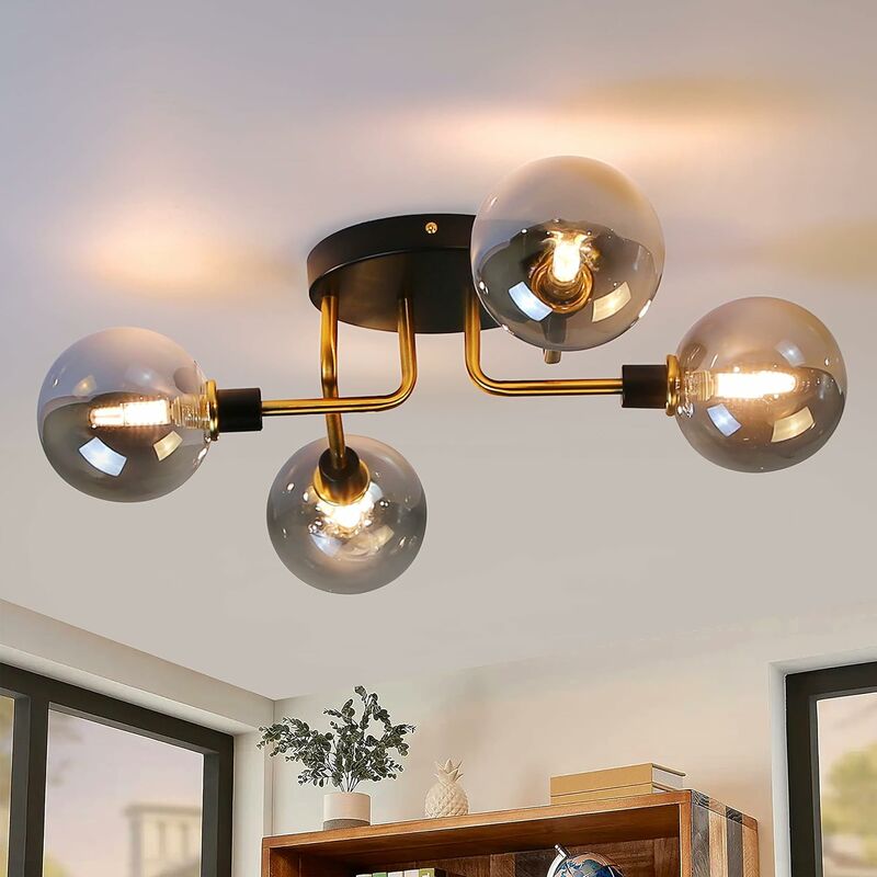 ZMH - Deckenleuchte Wohnzimmer mit 4-Flammig Glaskugeln G9 Fassung Deckenlampe in Rauchgrau Schlafzimmerleuchte Innenleuchte Kronleuchte Lampe