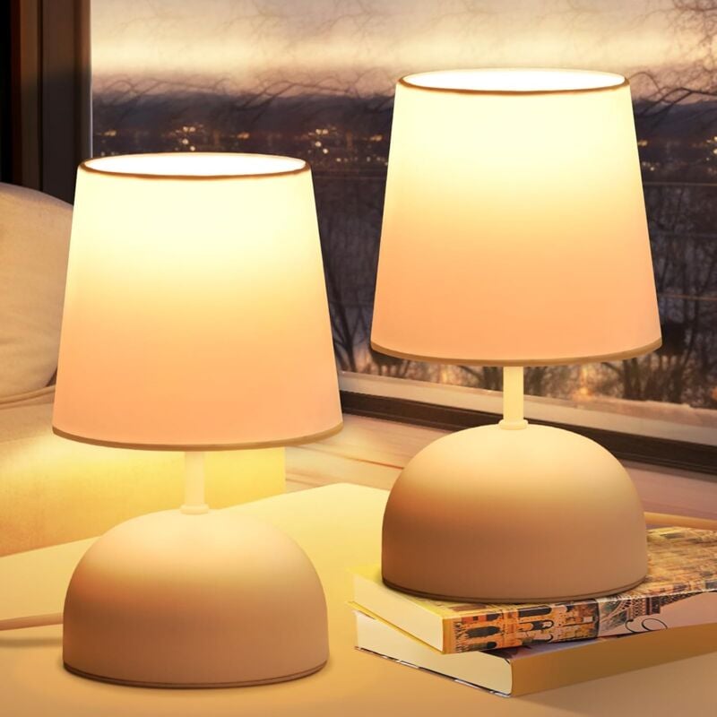 ZMH - Ensemble 2ER lampes de chevet Lampe de table avec câble - Lampe de table Lampe de nuit en tissu blanc Lampe de lit de chambre à coucher moderne