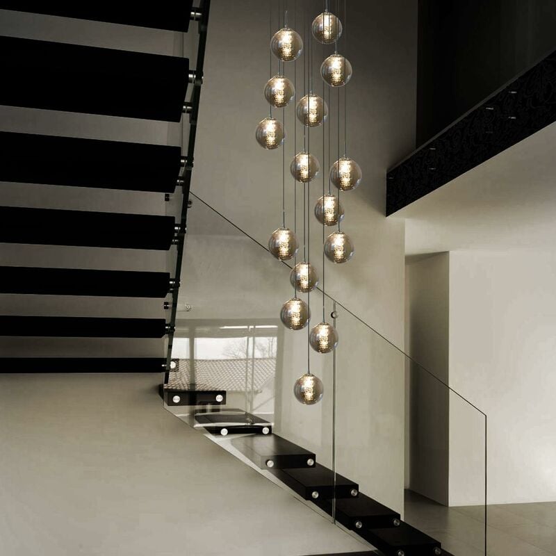 Suspension en verre à 15 lampes pour salle à manger, cuisine, salon, chambre et couloir Hauteur réglable Gris fumé - ZMH