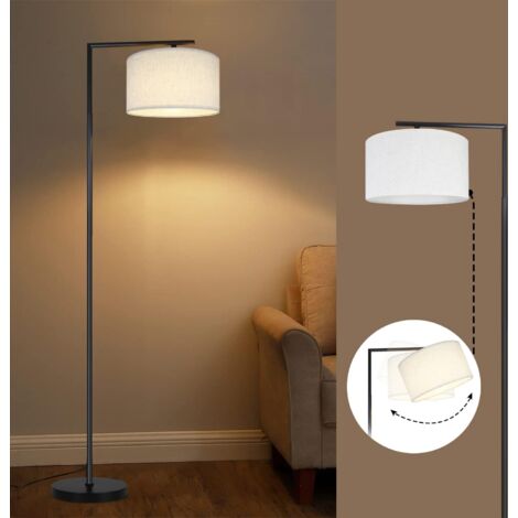 ZMH Lampadaire Blanc : Moderne E27 lampe à arc abat-jour en tissu orientable lampe de lecture avec interrupteur à pied lampe de lit H166cm pour salon chambre à coucher Max. 40W - Sans ampoule