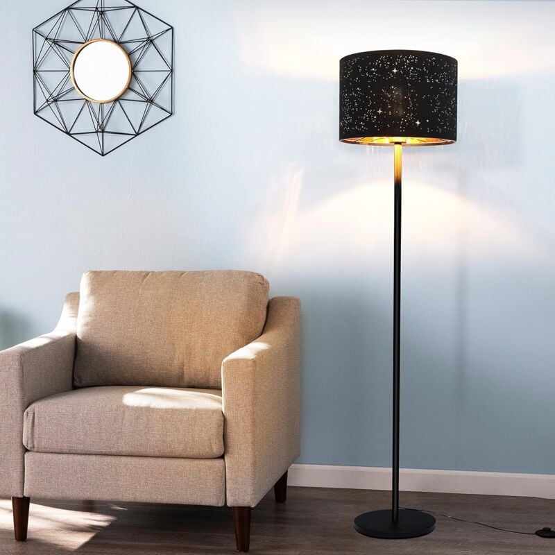 Lampadaire Industriel Or Noir Lampadaire sur pied salon - E27 144cm Lampadaire en Tissu avec abat-jour Design étoile pour chambre à coucher chambre