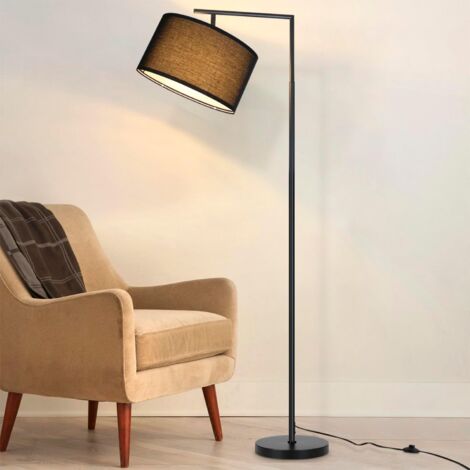 ZMH – Lampadaire LED noir E27 – Abat-jour en tissu orientable – Hauteur 166 cm – Interrupteur à pied – Pour salon et chambre à coucher