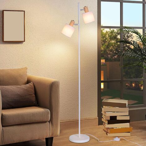 ZMH Lampadaire Salon Lampadaire Vintage - 145 cm 2 Ampoules E14 Lampadaire Abat-jour en Tissu Blanc avec Interrupteur au Pied Tissu Industriel Rétro Rotatif pour Chambre Étude