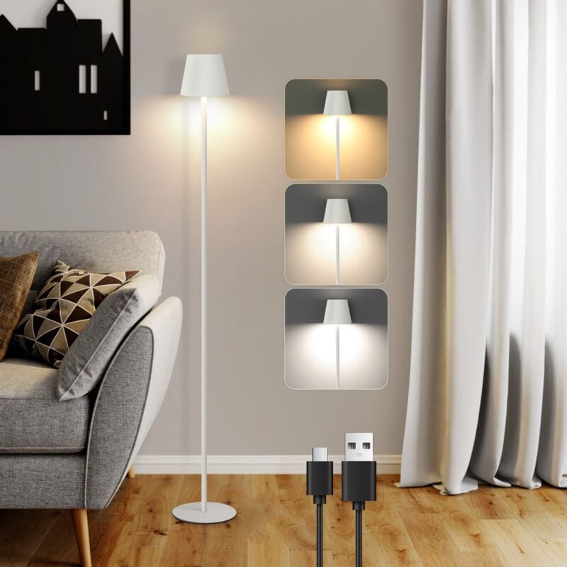 Lampadaire salon led lampadaire dimmable - lampadaire moderne à batterie usb avec 3 températures de couleur lampadaire blanc pour chambre bureau et
