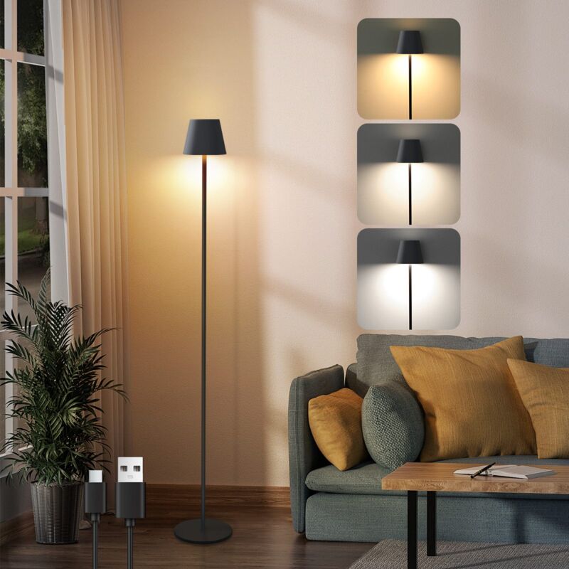 Lampadaire salon led lampadaire dimmable - lampadaire moderne à batterie usb avec 3 températures de couleur lampadaire nior pour chambre bureau et