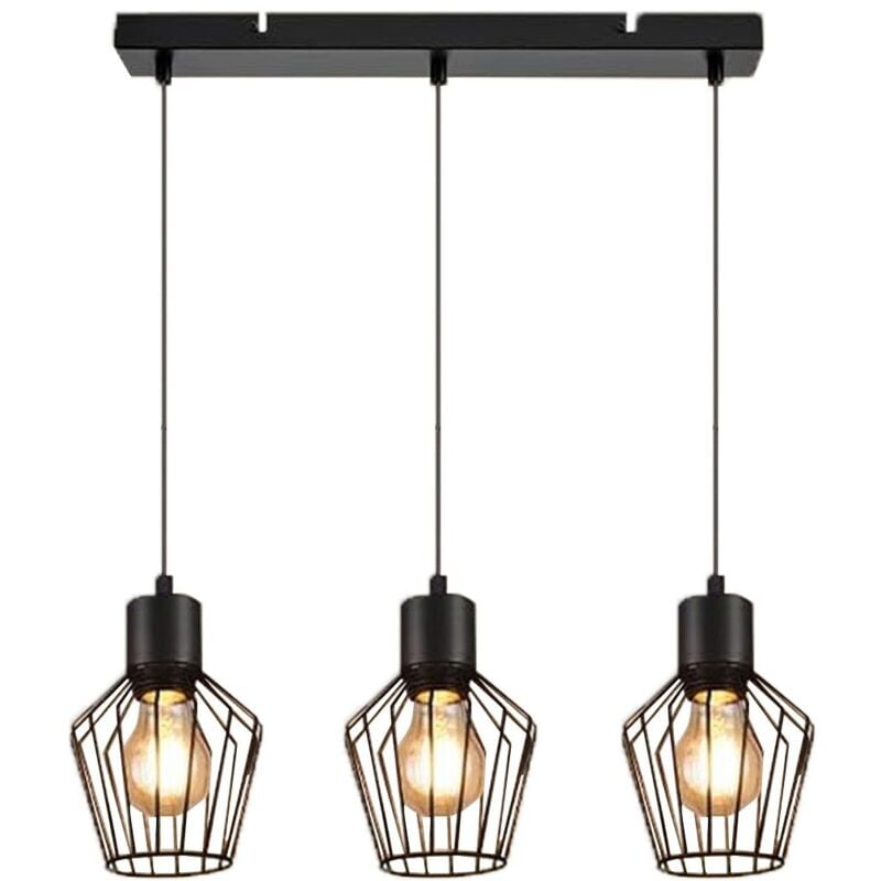 Lampe à Suspendre 3 Feux Métal - Lampe à Suspendre Table à Manger Lampe de Cuisine Industrielle Noir led E27 Lampes Métal pour Hall Chambre Salon