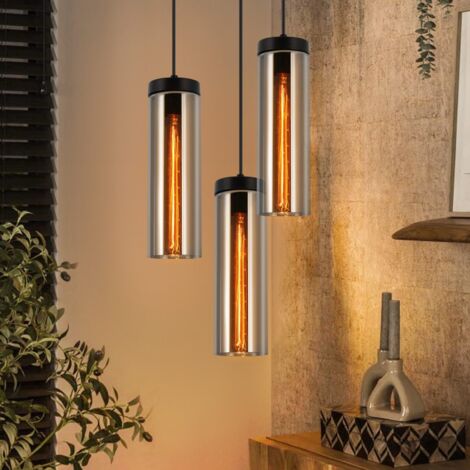 ZMH Lampe à Suspendre Table à Manger Noir - 3 Flammes Suspension Table à Manger Réglable en Hauteur E27 Suspension Verre pour Cuisine Chambre Séjour (sans ampoules)