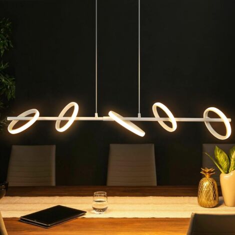 ZMH Lampe à Suspension Moderne Table à Manger Lampe à Suspension LED - Lampe à Suspension Blanche Réglable en Hauteur 31W Anneaux Amovibles Rotatifs pour Salon Salle à Manger Blanc Chaud 3000K-Blanc