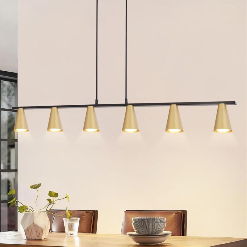 ZMH - Lampe à Suspension Table à Manger Lampe à Suspension GU10: Lampe de Salle à Manger 6 Ampoules en Or Noir Lampe de Table à Manger Moderne Lampe