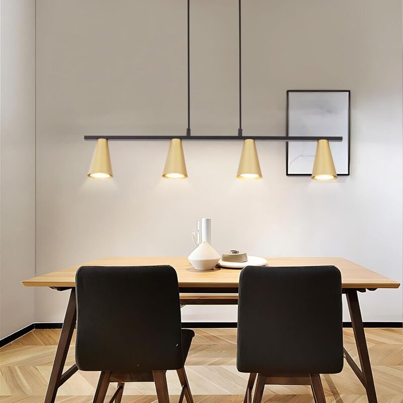 Lampe à Suspension Table à Manger Lampe à Suspension Or : Lampe de Table à Manger GU10 Lampe à Suspension Moderne à 4 Ampoules en métal Noir Lampe de