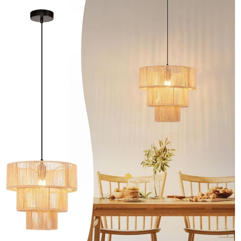 Lampe à Suspension Table à Manger Lampe à Suspension Salon : Lampe à Suspension Bohème en Rotin Ø35cm Lampe de Chambre Lampe de Table à Manger Lampe