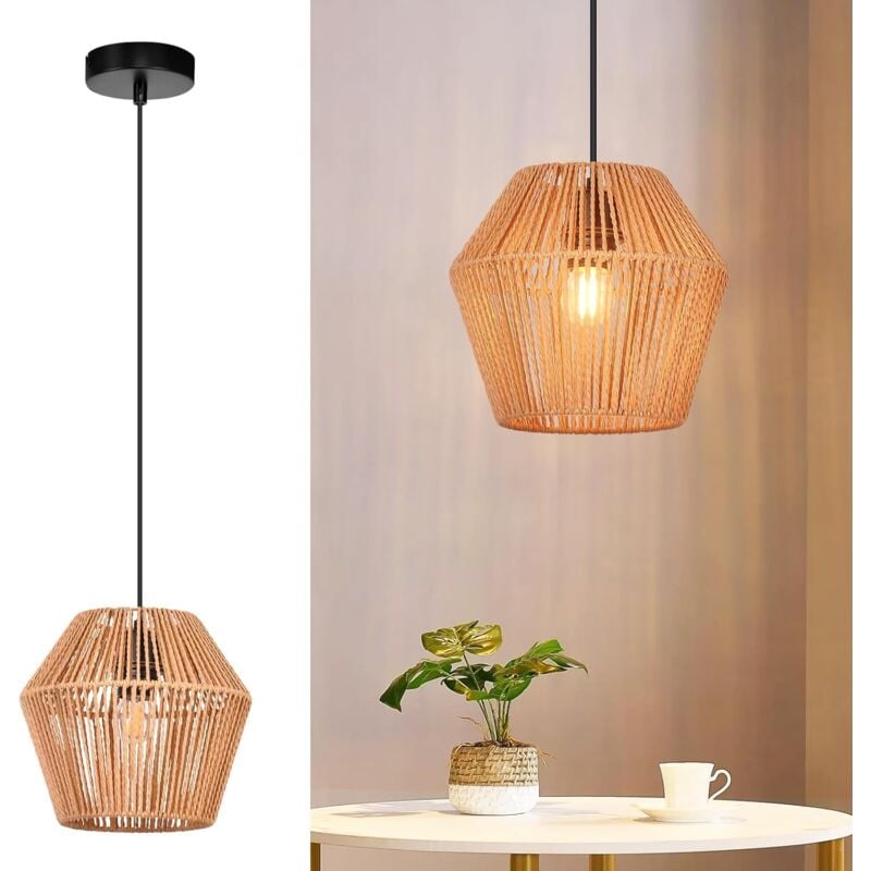 Lampe à Suspension Vintage en Rotin: Lampe de Salle à Manger Boho 150 cm Lampe à Suspension E27 Lampe de Table à Manger Rustique Suspendue Lampe de