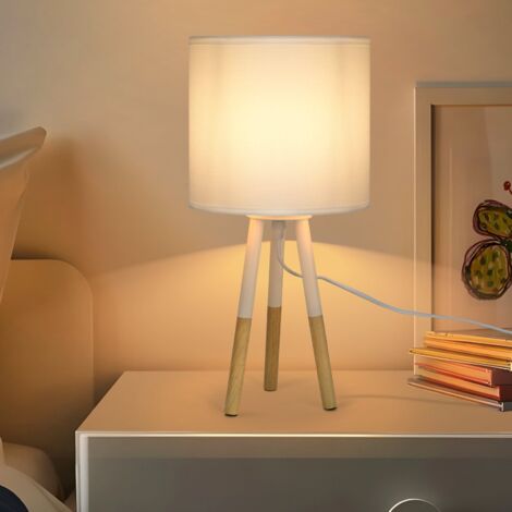 ZMH Lampe de chevet Chambre à coucher Lampe de table en bois - Douille E27 Lampes de table Salon Lampe blanche style rustique Lampe de table Moderne Lampe de chevet Pour lit Salle à manger Table d'hôt