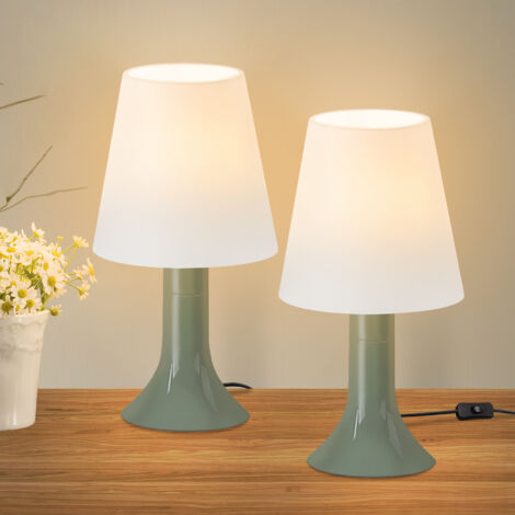 ZMH Lampe de chevet , lampe de table de salon avec câble - Lampe de table 2 pièces, petite lampe verte E14, moderne de style campagnard pour table à manger, chambre à coucher - Sans ampoule