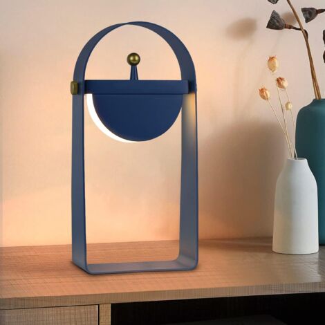 ZMH Lampe de chevet LED à intensité variable - Lampe sans fil avec batterie moderne Portable Lumière d'ambiance - Noir Orientable à 360 degrés Blanc chaud 3000 K Veilleuse en - Bleu