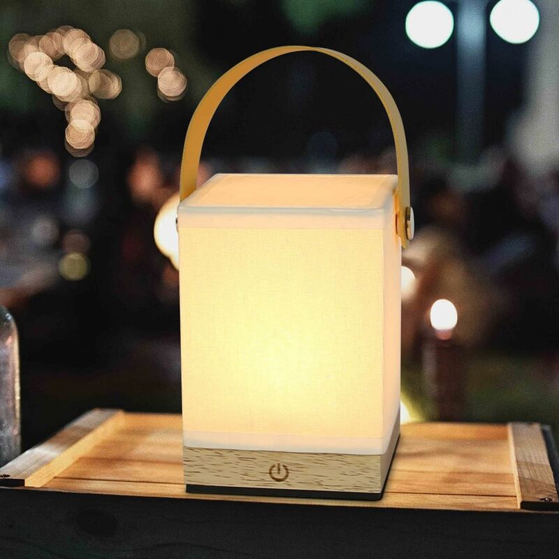 Lampe de chevet led tactile à intensité variable - Lampe de bureau sans fil avec batterie Abat-jour en tissu portable Veilleuse avec usb alimenté par